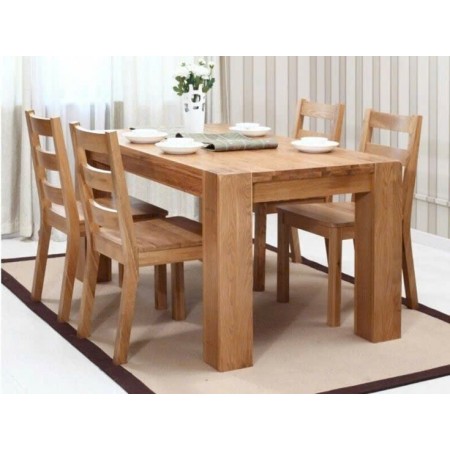Chunky1m2 : Bàn Ăn Gỗ Sồi 1m2 + 4 Ghế ( 3N - Mặt Ghế Gỗ )